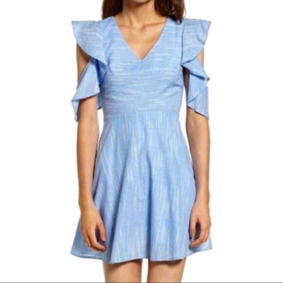 J.O.A. Anthro Cotton Mini Dress Fit & Flare Blue White Stripes Medium - Picture 1 of 8